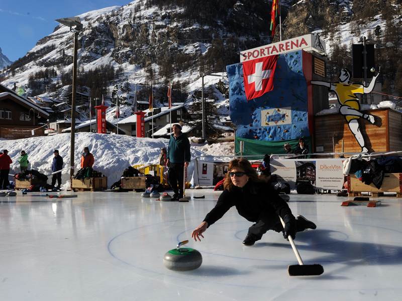 Curling is just one of the many alternative activities in Zermatt