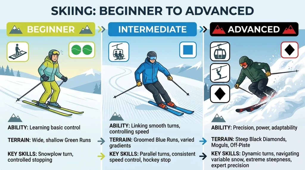 Skiing for Beginners, Intermediate and Advanced Skiers