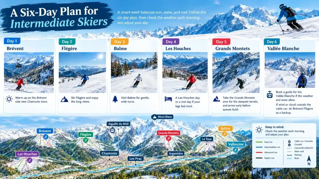 A Six-Day Plan for Intermediate Skiers Chamonix ski map
